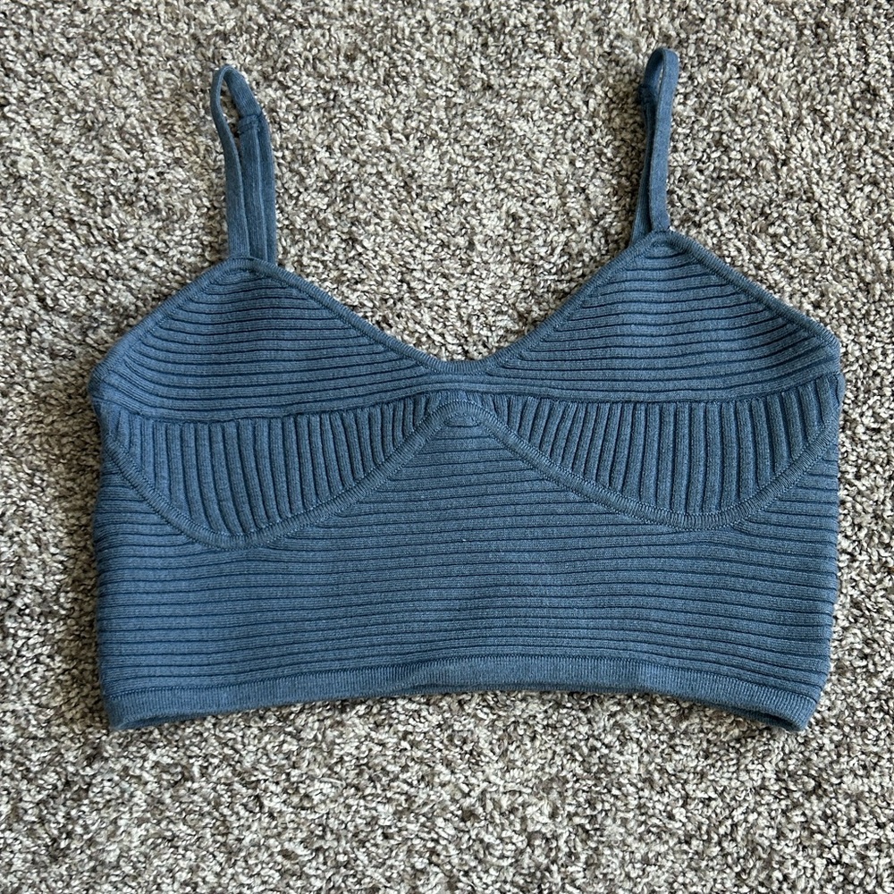 Aerie Blue Cropped Sweater Corset Top